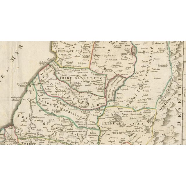 Antique French Map of the Holy Land with Twelve Tribes of Israel, 1750s For Sale - Image 6 of 11