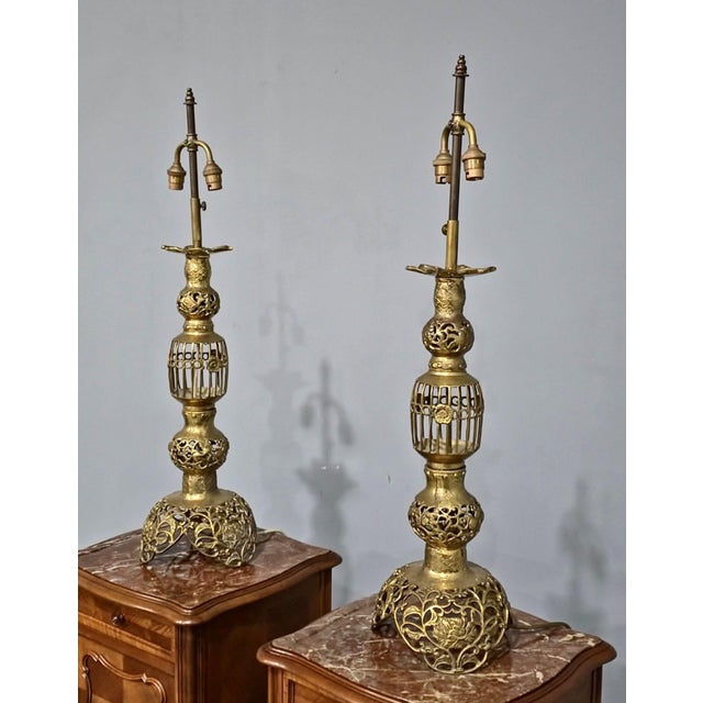 1910s Large French Brass Candlesticks, 1910s, Set of 2 For Sale - Image 5 of 6