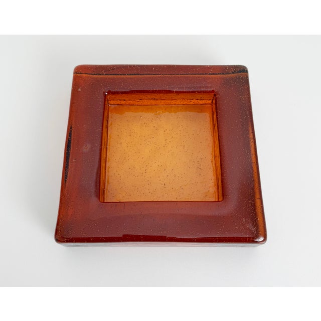 Cinnamon 1970s Brutalist Block Glass Ashtray/Catchall Attributed to Blenko For Sale - Image 8 of 10