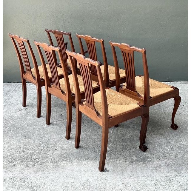 Mid 20th Century Vintage Chippendale Rush Seat Dining Chairs - Set of 6 For Sale - Image 5 of 12