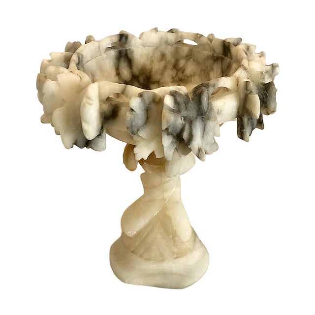Stone Antique Miniature Italian Alabaster Pedestal Bowl With Grapes and Dolphins For Sale - Image 7 of 11