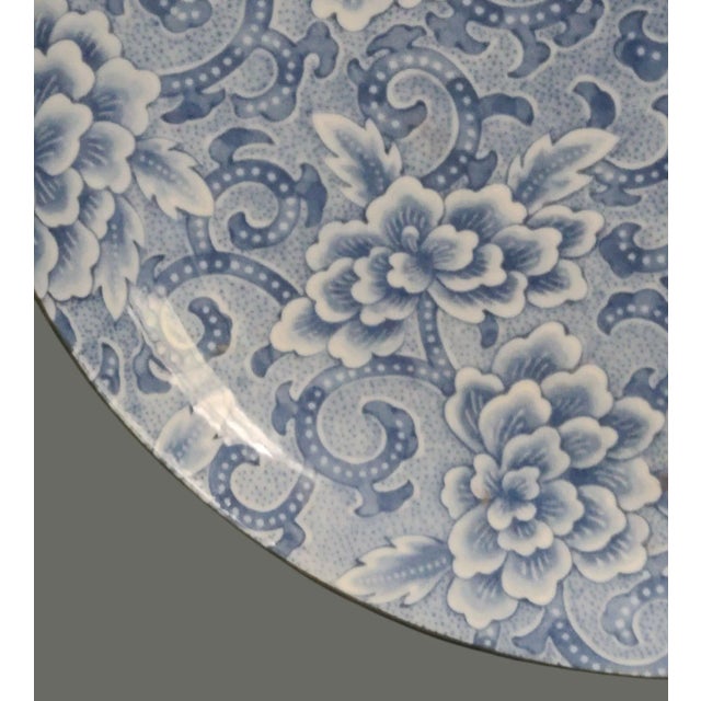 Vintage Japanese Floral Blue & White Porcelain Serving Plate Marked For Sale - Image 4 of 7