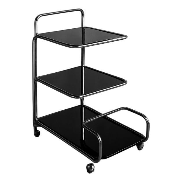 Vintage Mid-Century Modern German Bauhaus Chrome & Glass Serving Trolley, 1960s For Sale