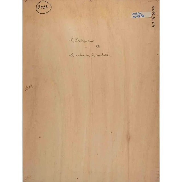 Luciano Schifano, The Doves and the Cottage, Oil Painting, 1988 For Sale - Image 4 of 5