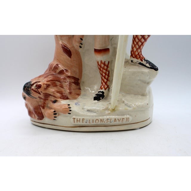 English Circa 1860 English Staffordshire Figure of "The Lion Slayer" For Sale - Image 3 of 8