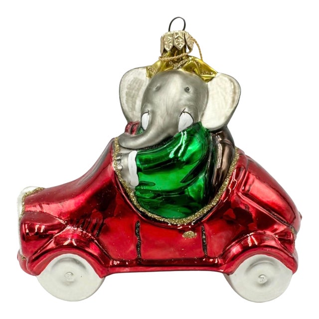Vintage Babar Elephant Glass Holiday Christmas Ornament For Sale