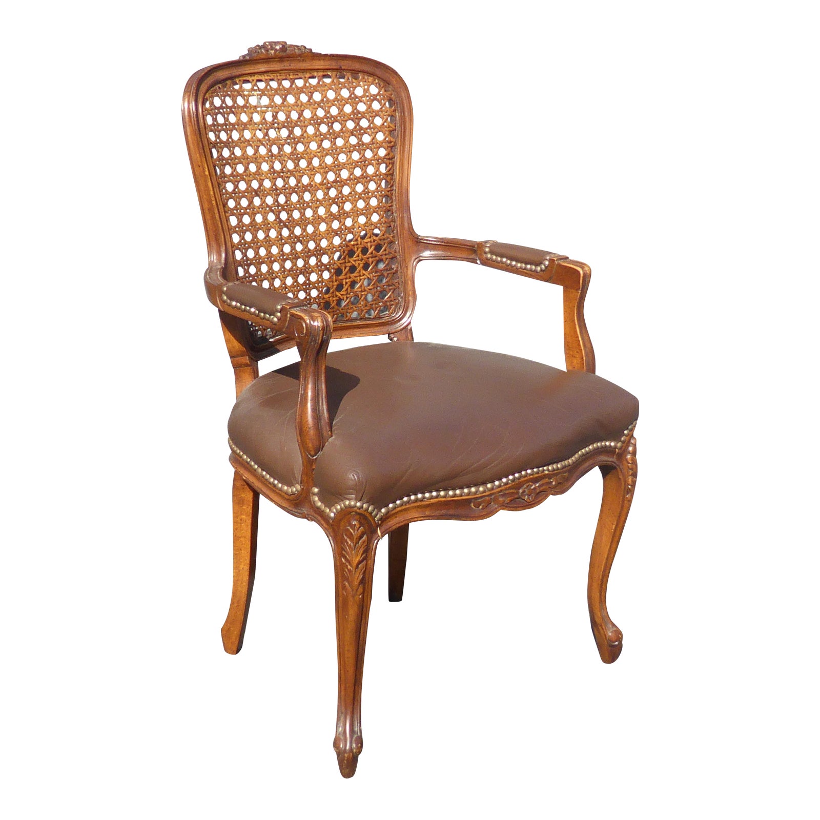 Vintage French Provincial Style Carved Wood Brown Cane ...