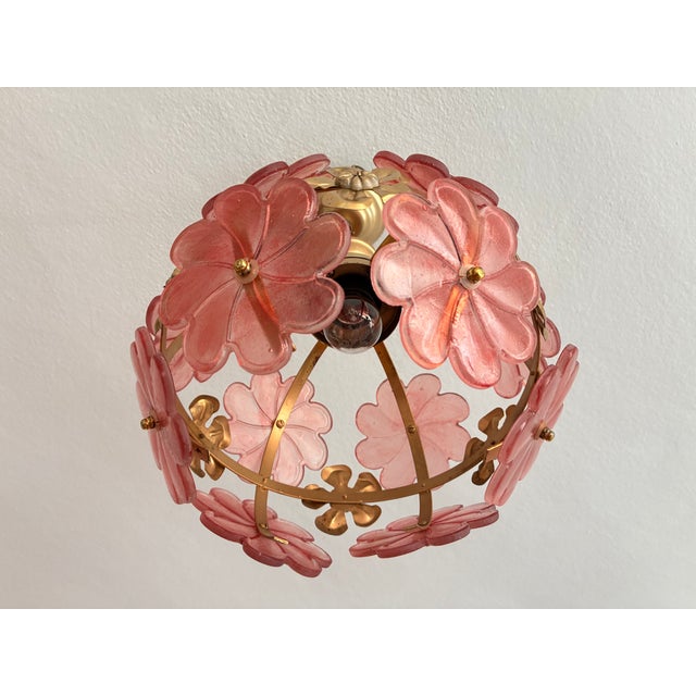 1970s Mid-Century Modern Style Hand-Painted Salmon Pink Glass Floral Globe Chandelier⁠ For Sale - Image 6 of 17