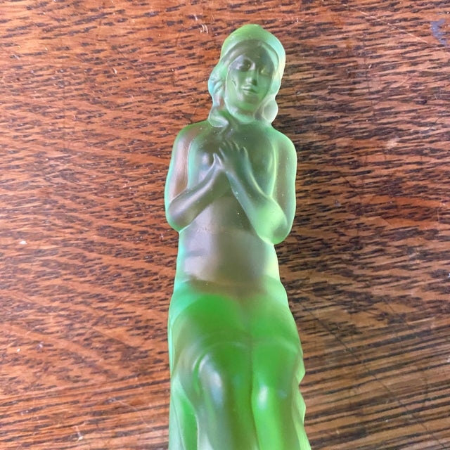 Czech Green Glass Figure of Lady Flower Frog For Sale - Image 10 of 11