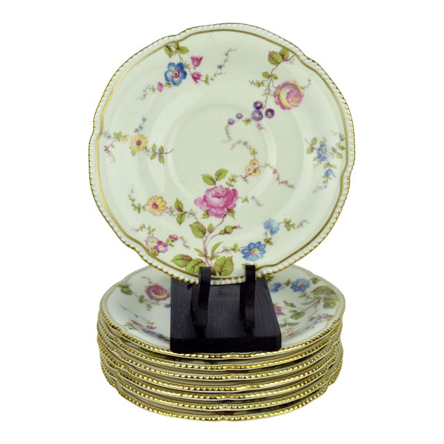 Mid 20th Century Castleton China Sunnyvale Pattern Beaded Floral Saucers Usa - Set of 8 For Sale