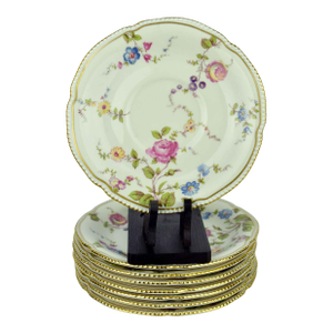 Mid 20th Century Castleton China Sunnyvale Pattern Beaded Floral Saucers Usa - Set of 8