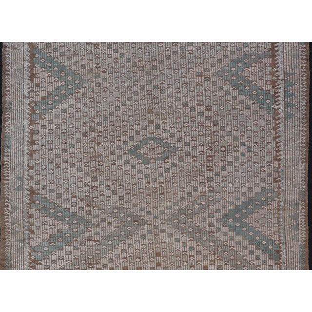 Mid 20th Century Vintage Turkish Embroidered Flat-Weave Rug With Geometric Design For Sale - Image 5 of 13