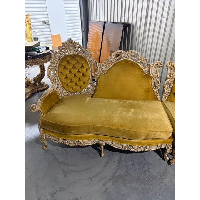 Mid 20th Century Mid 19th Century Monumental Rococo Revival Carved Sectional Sofa in Golden Velvet For Sale - Image 5 of 12