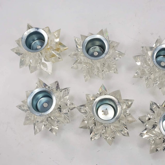 Early 20th Century Vintage Italy Candle Holder Set Clear Lucite Multifaceted Atomic Starburst - Set of 10 For Sale - Image 5 of 13