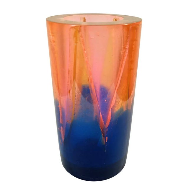 Vintage Orange and Blue Resin Vase by Steve Zoller For Sale - Image 6 of 6