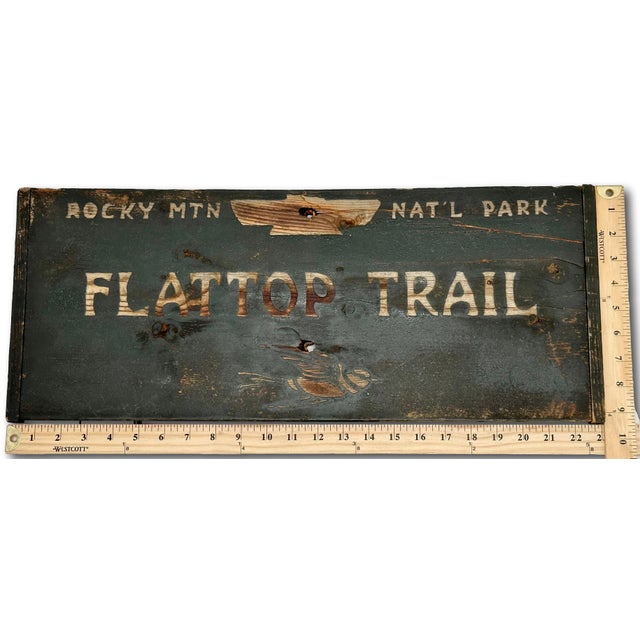 Authentic Old Aged & Weathered Hand Painted Wood Sign From Flattop Trail Rocky Mountian National Park Colorado For Sale In Boston - Image 6 of 18