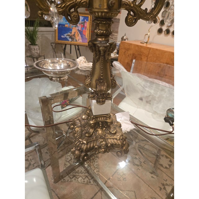 Copper Mid 20th Century Grand 34" Mid‑Century Hollywood Regency Lamps, Ornate Metal, Rewired, Two‑ For Sale - Image 8 of 9
