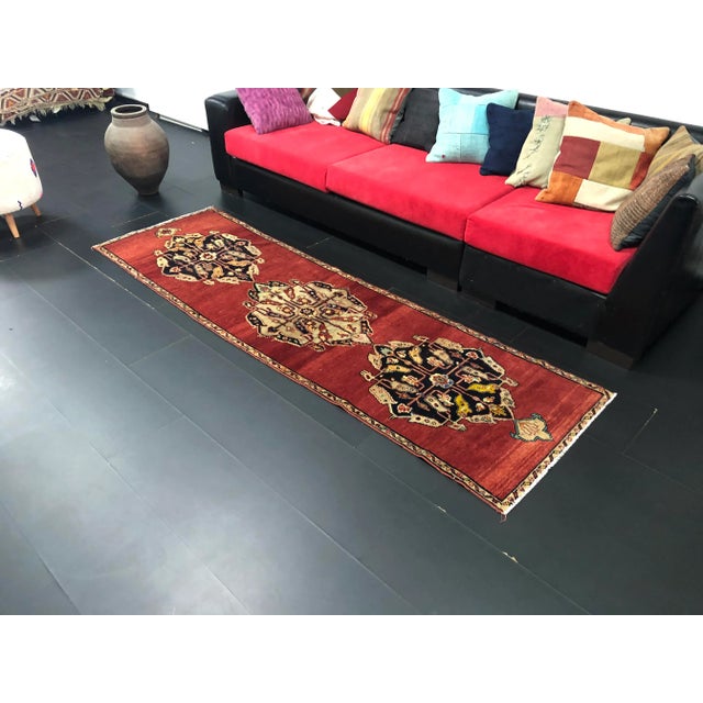 Vintage Traditional Turkish Oushak Handmade Red Runner Rug For Sale - Image 4 of 11