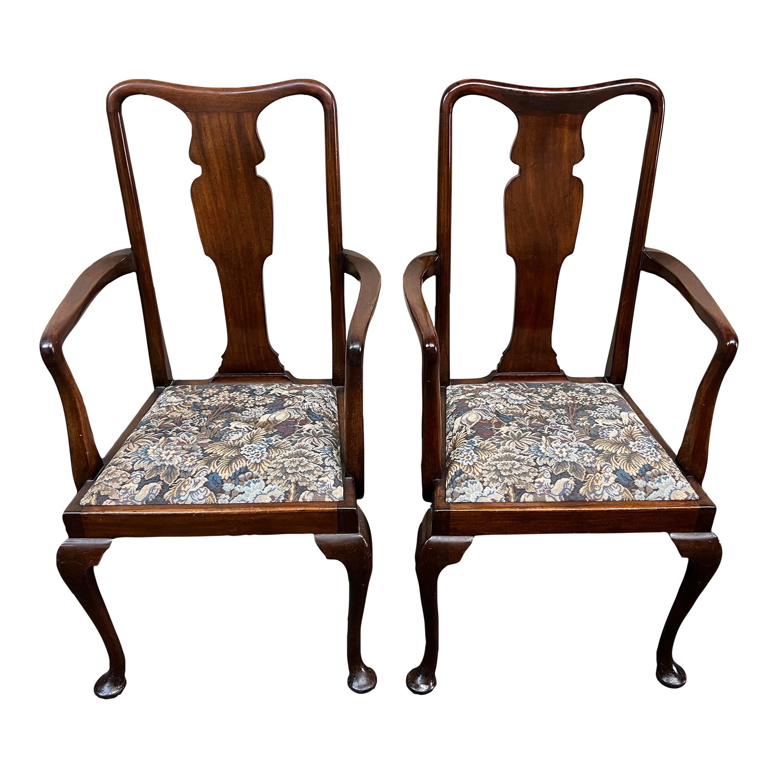 Antique Queen Anne Arm Chairs, a Pair Chairish