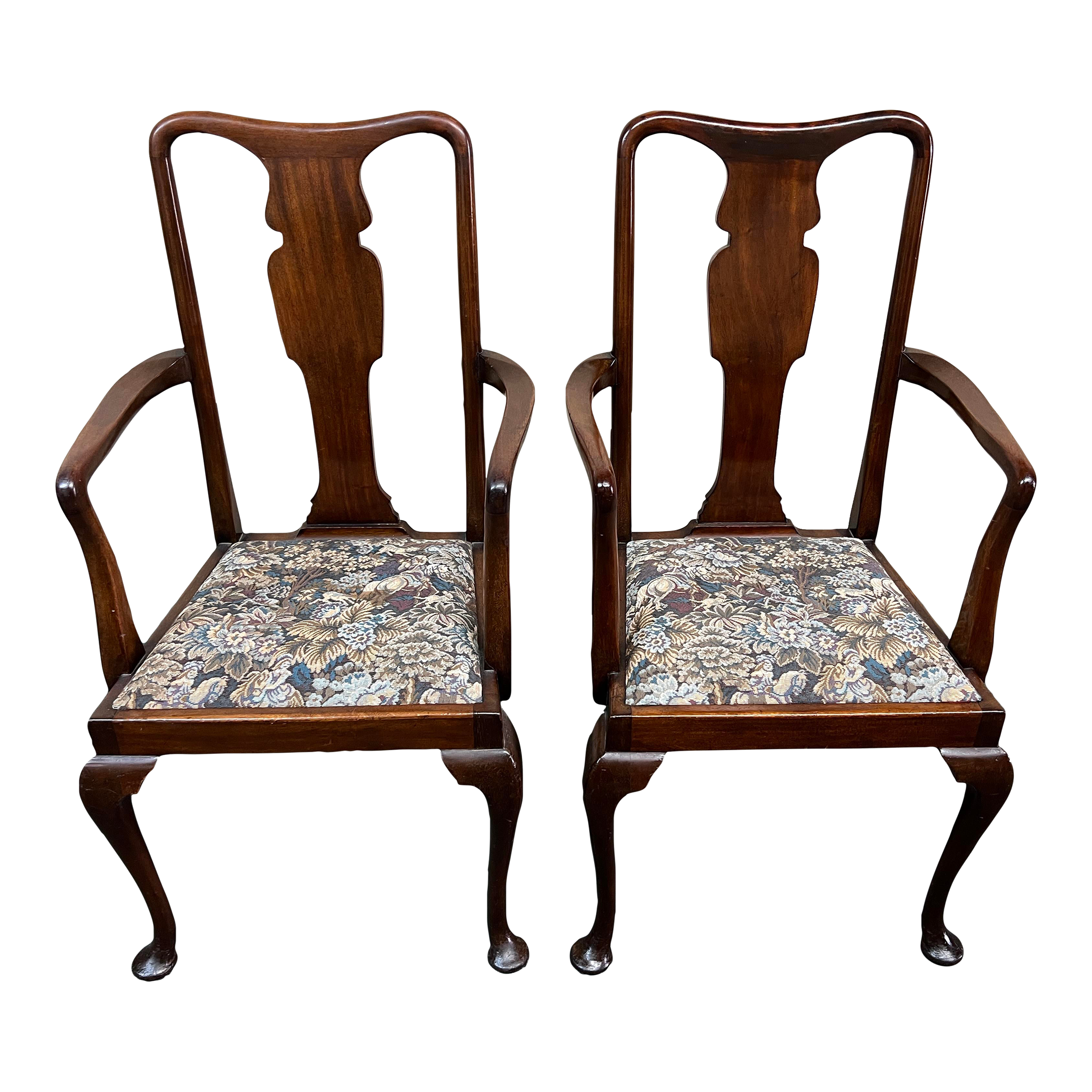 Antique Queen Anne Arm Chairs, a Pair - image 0