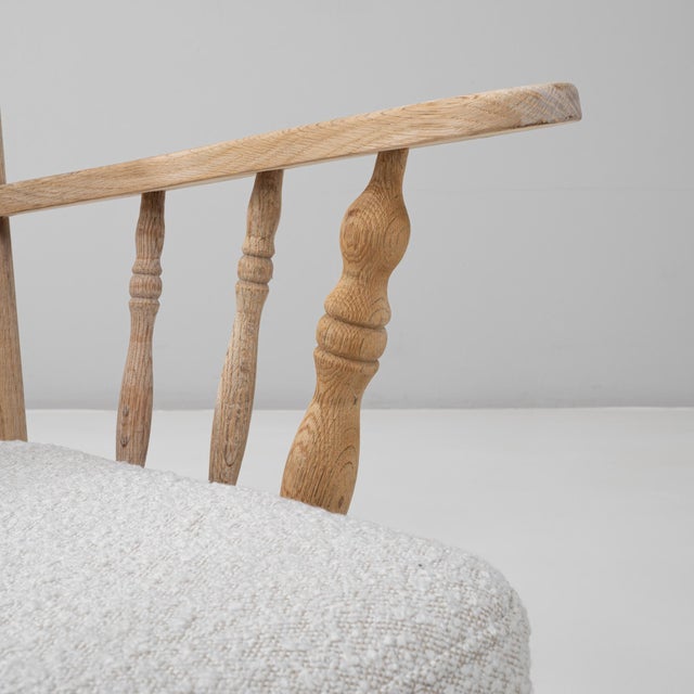 20th Century French Spindle-Back Oak Armchair with Bouclé Cushions For Sale - Image 14 of 18
