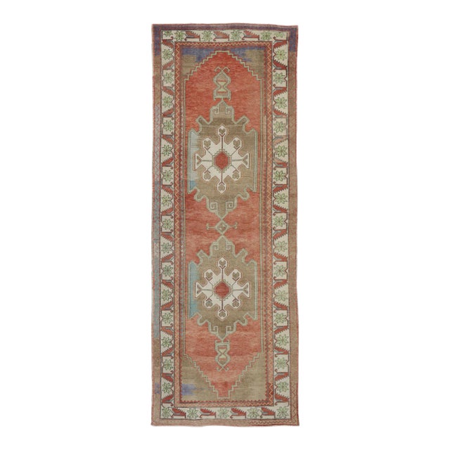 Late 20th Century Vintage Turkish Oushak Rug - 04'07 X 12'07 For Sale