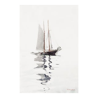Schooner Sailboat With Dory, Vintage Art Print Reproduction, 24″ × 36″ For Sale