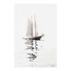 Schooner Sailboat With Dory, Vintage Art Print Reproduction, 24″ × 36″
