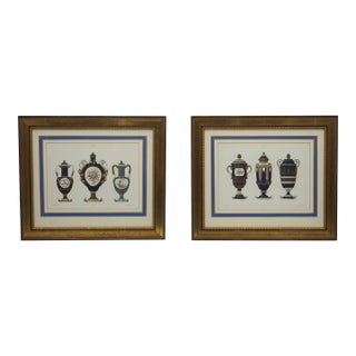 Late 19th Century Pair Masion Quantin French Sevres Hand Colored Vintage Prints in Framed For Sale