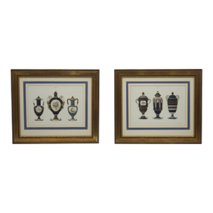 Late 19th Century Pair Masion Quantin French Sevres Hand Colored Vintage Prints in Framed
