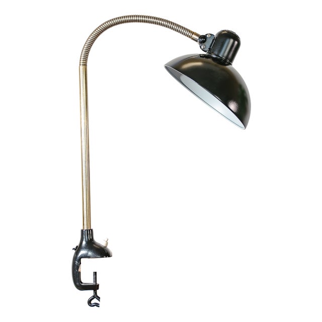 Antique Bauhaus Gooseneck 6740 Clamp Lamp with Super Lampshade by Christian Dell from Kaiser Idell, 1940s For Sale