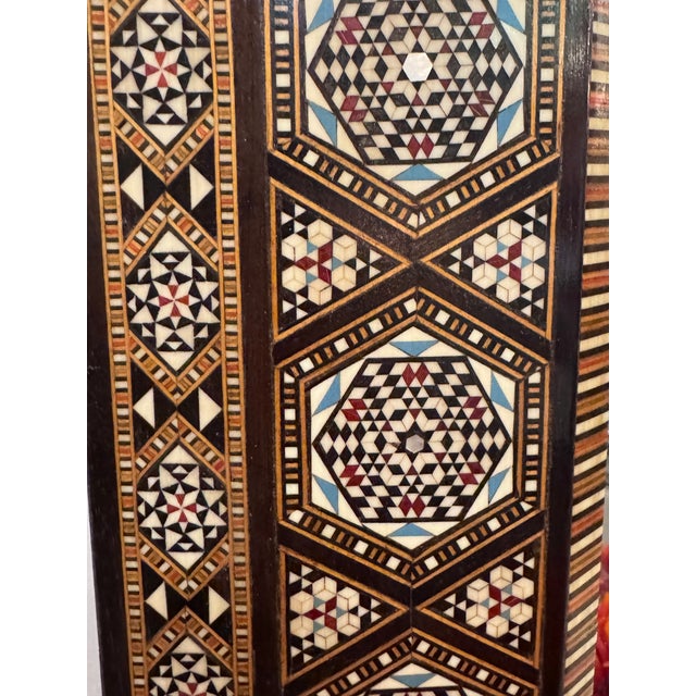 Antique White Vintage Marquetry Wood Inlay Mirror With Mother-of-Pearl Details For Sale - Image 8 of 8