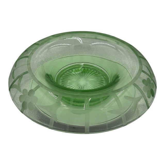 Vintage Green Uranium Glass Console Bowl For Sale
