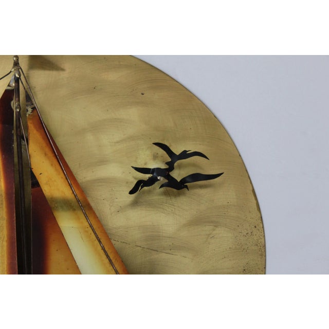 Curtis Jere Style Vintage Mid Century Brass Sun Flying Birds Sailing Boat Wall Decoration Sculpture For Sale In Miami - Image 6 of 9