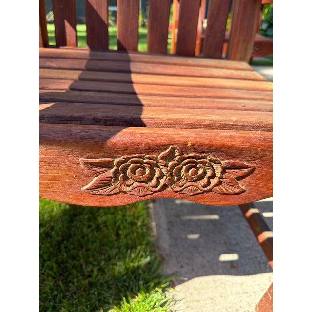 1990s Exceptional Vintage Hand-Carved Estate-Quality 5-Piece Solid Teak Patio Dining Set For Sale - Image 9 of 13