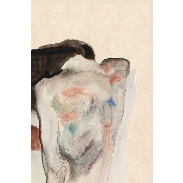 Paper 1912 Vintage Nude Figure Art Print by Egon Schiele, Crouching Nude - 12" X 18" For Sale - Image 7 of 10