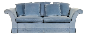 Baker Furniture Blue Velvet Upholstered Roll Arm Sofa