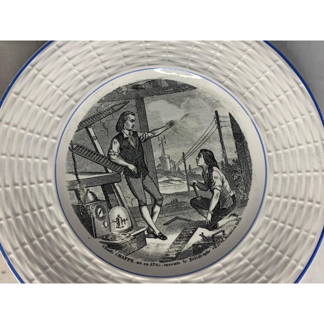 English Digoin Sarreguemines Transferware Plates: Christopher Columbus & Claude Chappe For Sale - Image 3 of 5