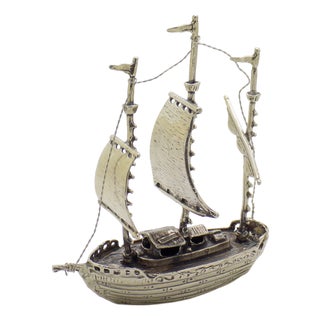 Large Vintage Italian Silver Galleon Sailing Ship Figurine, 1980s For Sale