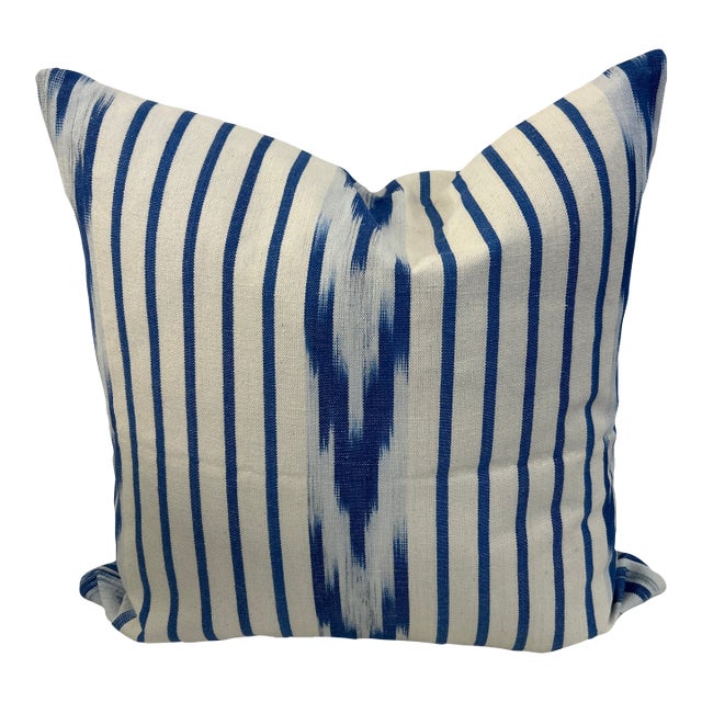 Thick Woven Fabric With Blue Hand Dyed Ikat Design With New Feather Down Insert For Sale