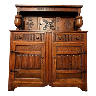 Antique Arts & Crafts Carved Quarter-Sawn Oak Sideboard Dresser For Sale