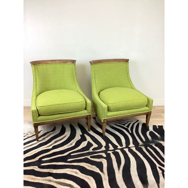Drexel Vintage 1960s Mid Century Modern Green Boucle Upholstered Drexel Slipper Chairs, a Pair For Sale - Image 4 of 9