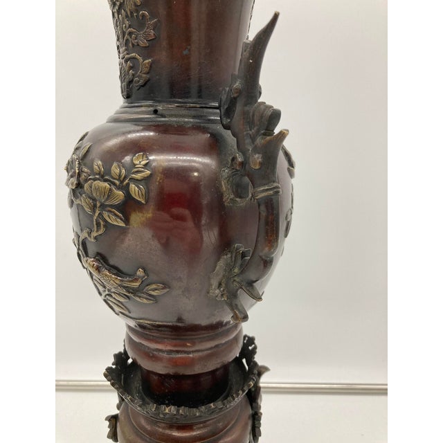 Meiji Period Large 19th Century Japanese Bronze Vase Urn Dragon Heads 18'' For Sale - Image 9 of 18