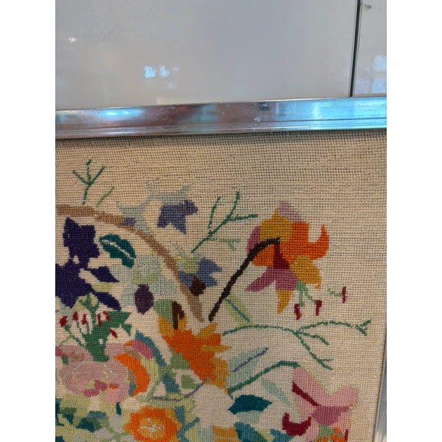 Vintage Framed Needlepoint Floral Still Life Wall Art Mid Century Modern Bouquet Textile For Sale - Image 4 of 10