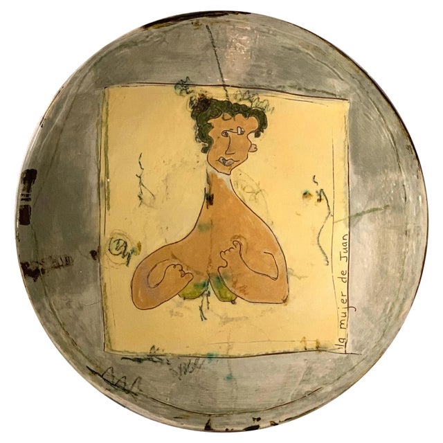 Yellow Mid 20th Century "La Mujer de Juan" Glazed Pottery Charger For Sale - Image 8 of 8