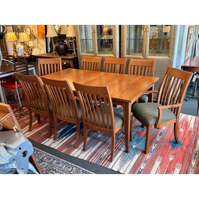 Arts & Crafts Ethan Allen Arts & Crafts Style Cherry Dining Table With Eight Slat-Back Chairs For Sale - Image 3 of 17