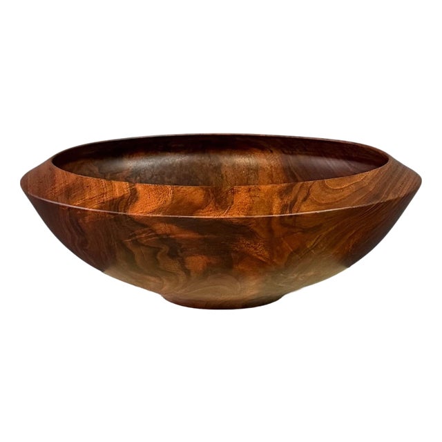 Bruce Mitchell Claro Walnut Turned Bowl, 1981 – Sculptural Studio Wood Vessel For Sale
