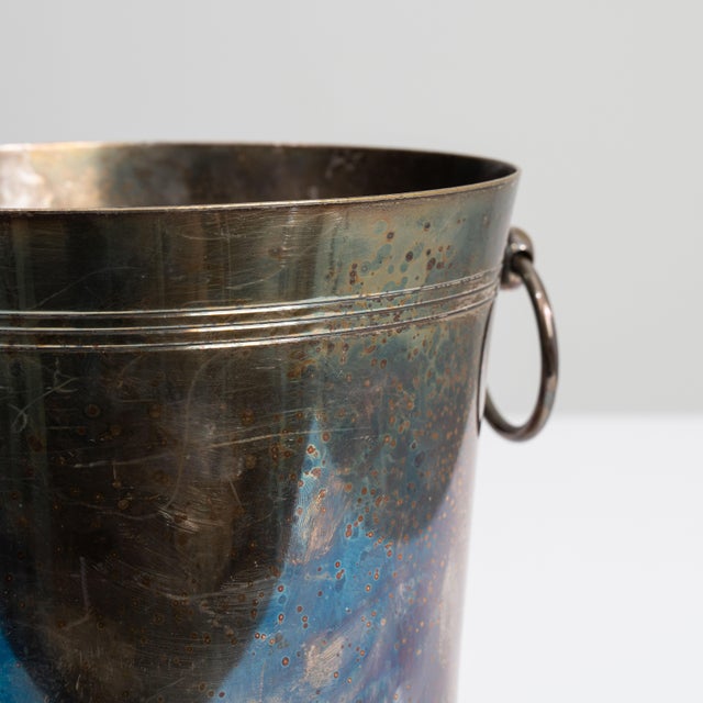 Metal Mid 20th Century France Teal Silver Ice Bucket For Sale - Image 7 of 15