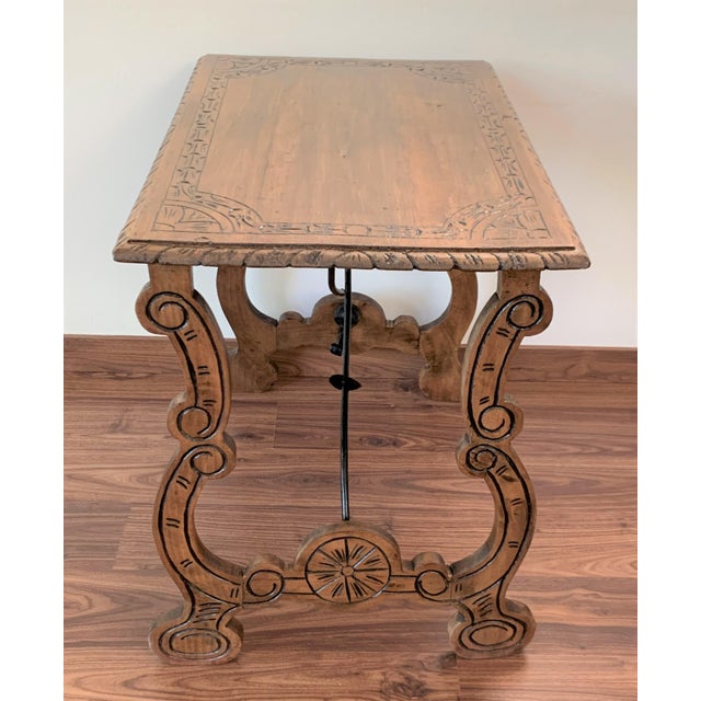 Baroque Side Table of Chestnut with Carved Lyre Legs, Spanish, 19th Century For Sale - Image 3 of 18