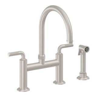California Faucets Descanso Bridge Kitchen Faucet With Sidespray - Arc Spout (Polished Chrome) For Sale